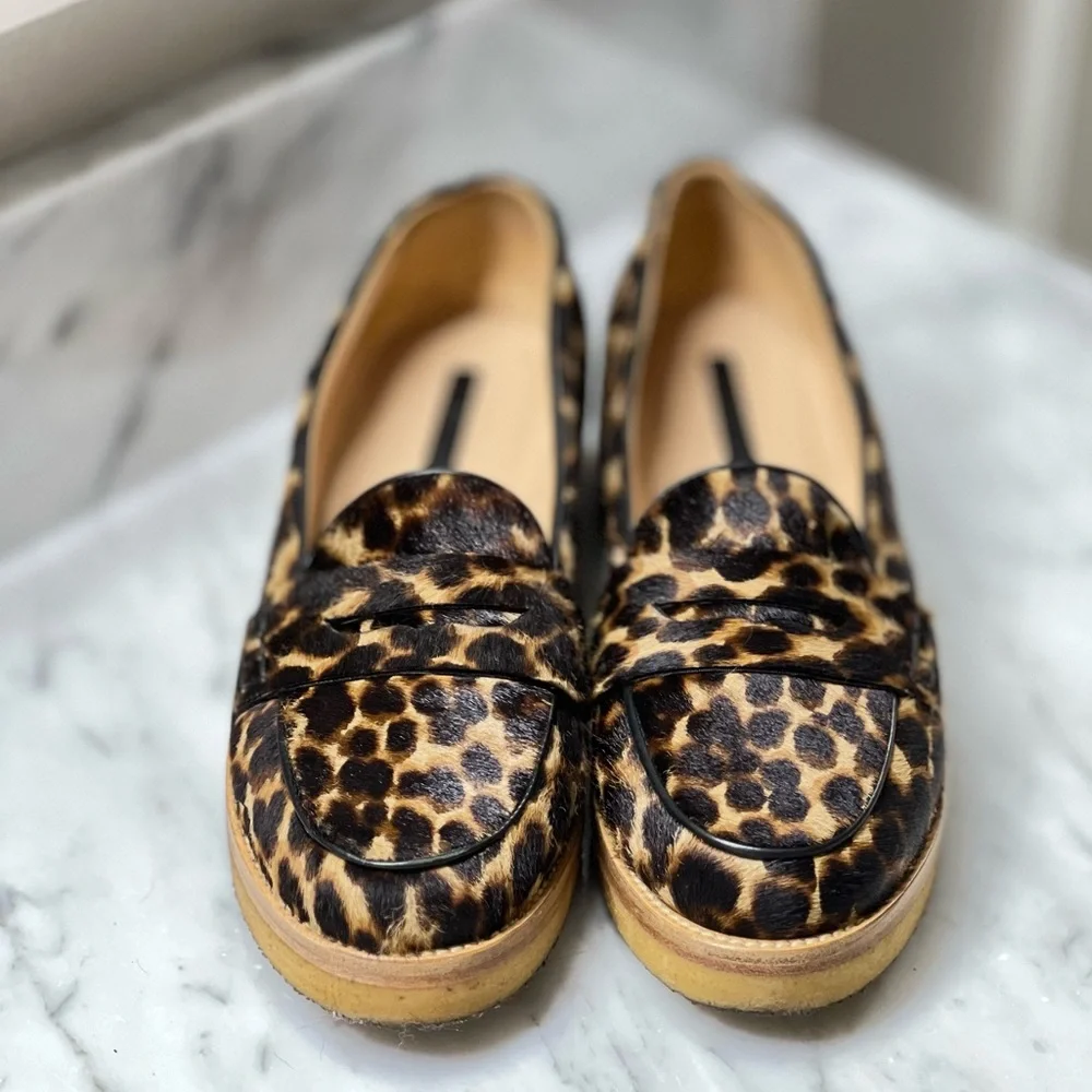 Longchamp Calf Hair Animal Print Penny Loafer size 38 Le Pliage Women